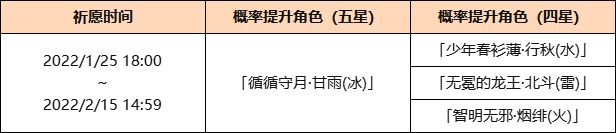 《原神》「浮生孰來」祈愿：「循循守月·甘雨(冰)」概率UP！